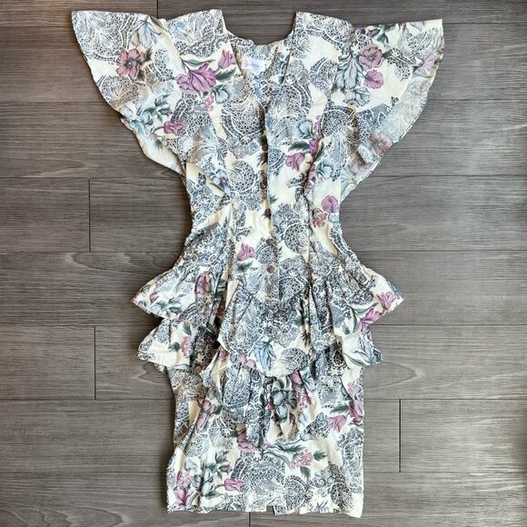 Vtg 80s Frederick's of Hollywood Floral Ruffle Cotton Dress Knee Length Size XS - Picture 1 of 6